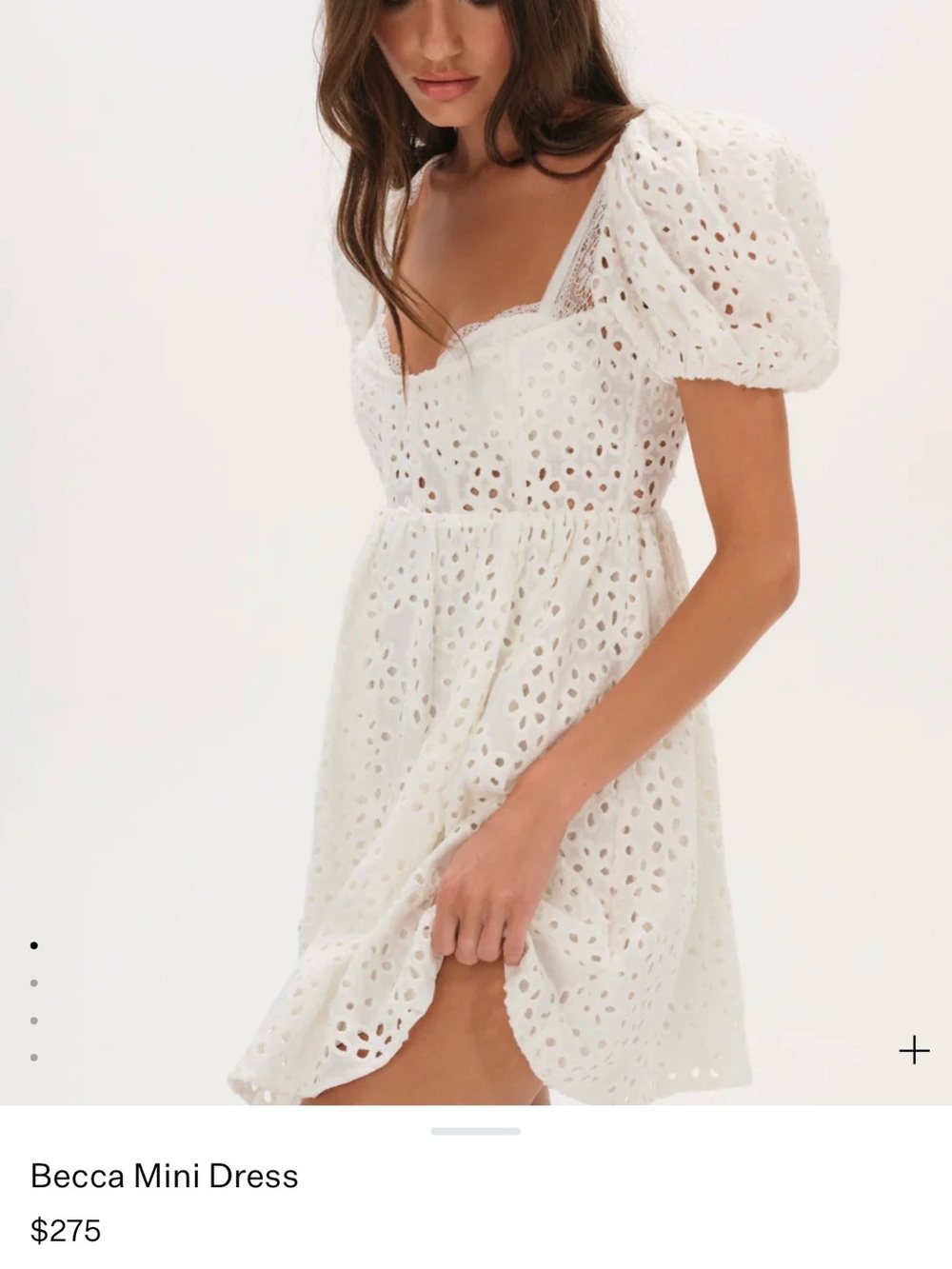 For Love And Lemons “Becca” White Eyelet Puff-Sleeve Mini Dress